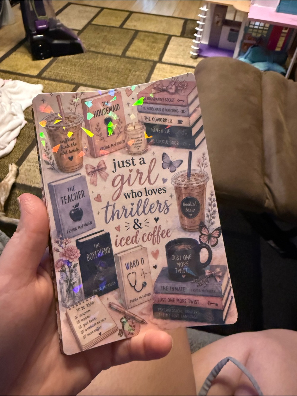 Just a Girl Who Loves Thrillers & Iced Coffee Kindle Insert 4x6 - Pink Accent